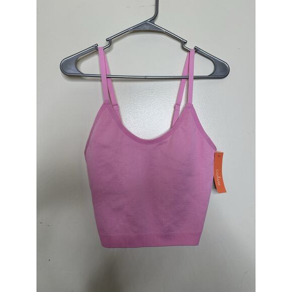 Colsie Size 1X NEW Bubble Gum Pink Ribbed Long Line Sports Bra No Padding - Picture 1 of 7